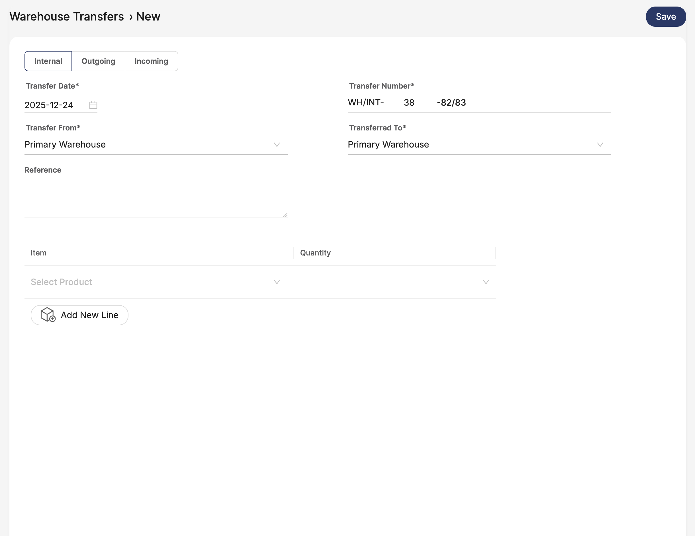 Create New Transfer Page